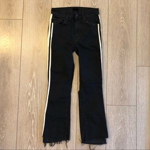 MOTHER Denim Black Distressed Ankle Jeans With Stripes